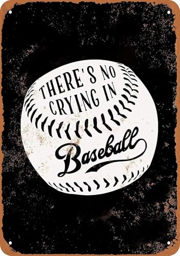 Jingzhe 8 x 12 Metal Sign - Vintage Look No Crying in Baseball (Black Background)