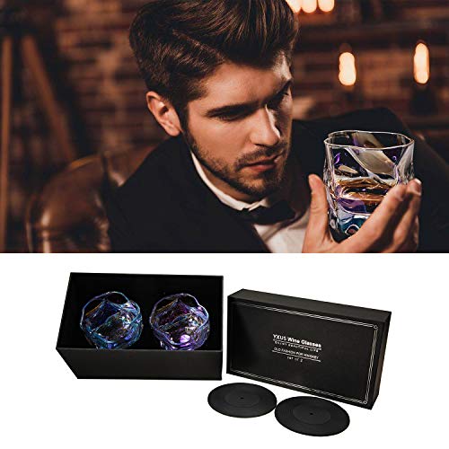 FICJEAD Old Fashioned Whiskey Glasses Set of 2 - 10 Oz Colorful Rock Glasses with 2 Coasters - Thick