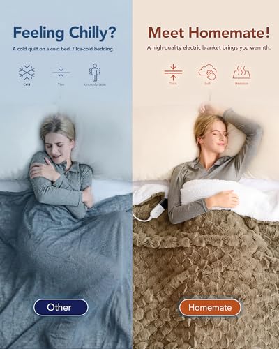 Image of Homemate Electric Heated Throw Blanket - 50 inchx60 inch Luxury Faux Fur Heating Bed Blankets with 10 Heating Levels 8 Hours Auto Off Fast Heating Over-Heated Protection Ultra Soft Warm Flannel ETL Certified