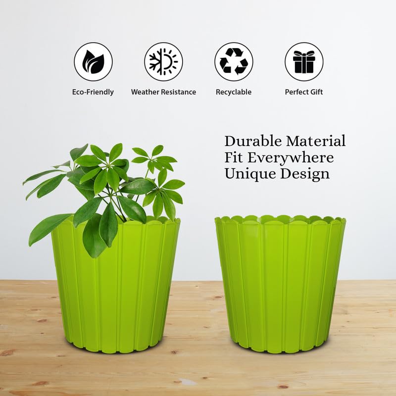 Image of GARDENS NEED 12 Inches Thai Round Flower Pot | Set of 2 | Lemon Green | Plastic Planter Pots for Indoor & Outdoor Home, Office & Balcony Decoration