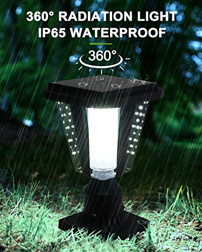 LOVUS Solar Post Light, 6000K Outdoor Solar Post Lantern LED Light with 3-Inch Pier Mount Base for Wood Fence, Pathway, Deck (White Light)