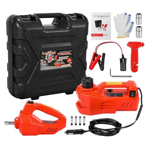 GEARFLOW Upgraded 5 Ton Electric Hydraulic Car Jack Kit All-in-One 12V Floor Jack with Impact Wrench Tire Change Emergency Repair Set for Car SUV Truck