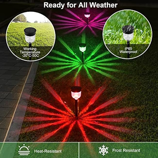 SMY Lighting Solar Outdoor Path Lights, Color Changing Waterproof IP65 Auto On/Off Solar Landscape Pathway LED Lights for Back Yard and Walkway Decorative