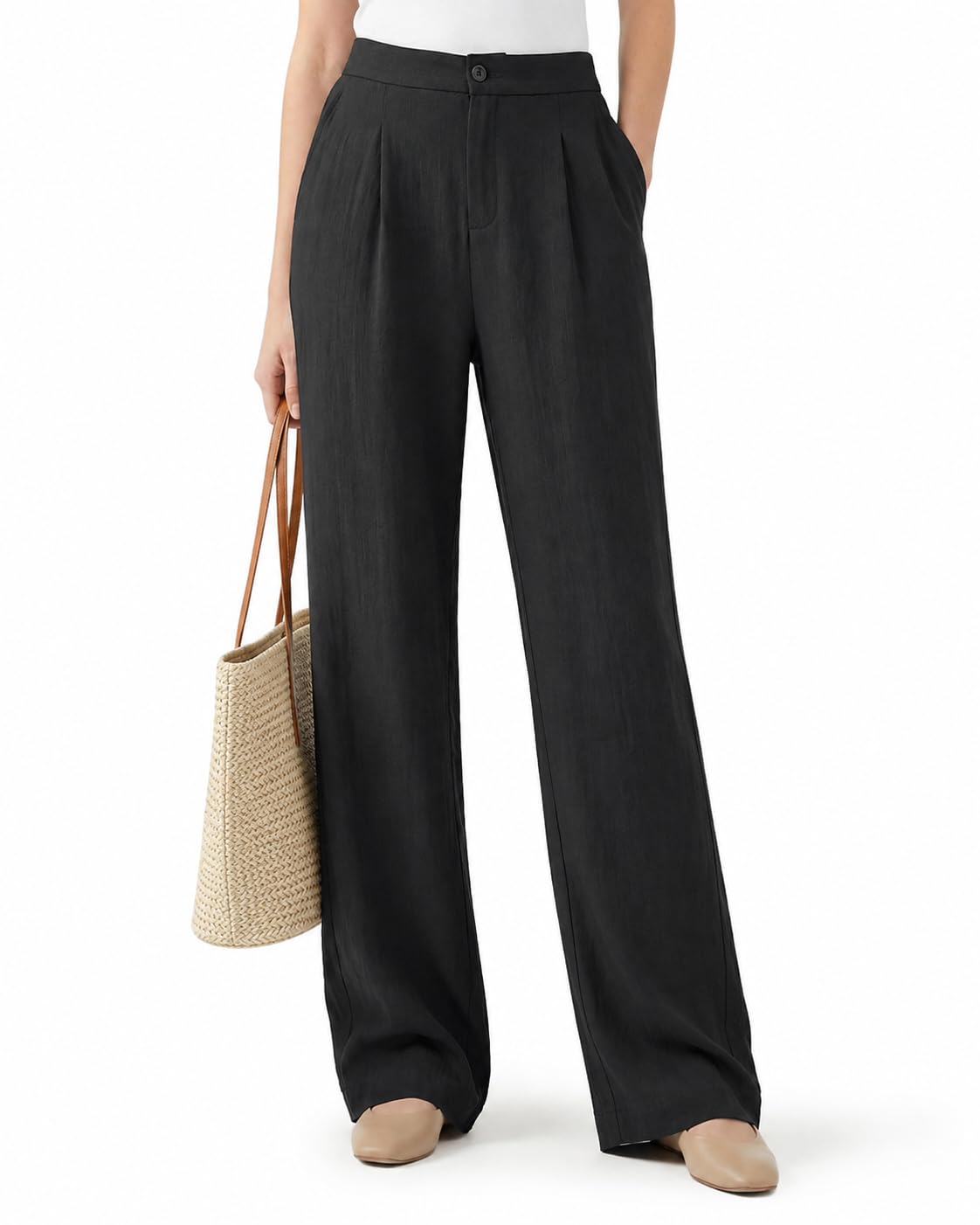 Zylioo Pantalon habillé en lin pour femme de grande taille, 1,8 m, jambe droite, coupe décontractée, pantalon d'affaires décontracté