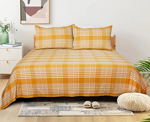 Image of AIRWILL, 200GSM Handloom Cotton Double Bedsheet with 2 Pillow Covers (Track Dobby Yellow)