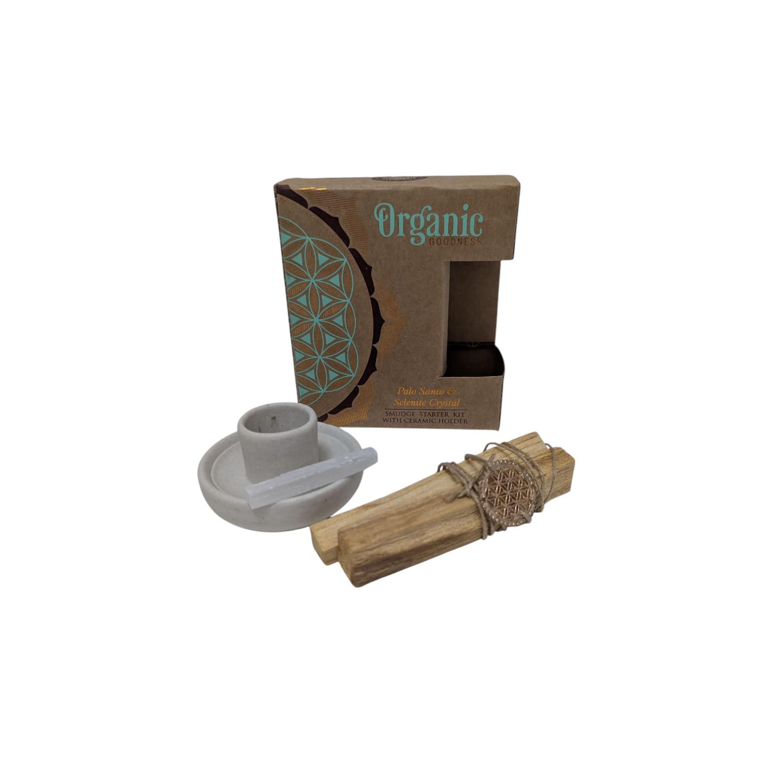 Reinigungsset Palo Santo und Selenit, Set mit Keramikbrenner, Starter-Set für Smudging, Palo Santo del Peru