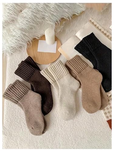 WDIRARA Women's 5 Pairs Crew Socks Warm Thick Knit Socks Soft Cozy Socks2
