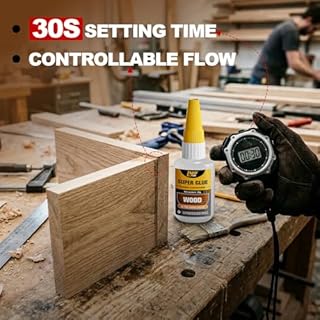 Wood Super Glue 60 Gram Clear Instant CA Glue for Woodworking Wooden Crafts Carpenters & Hobby Models, Heavy Duty Wood Furniture Repair for Chairs, Cabinets Strong All Purpose Cyanoacrylate Adhesive