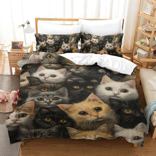 Housse de couette chat 3D fermeture éclair parure microfibre 140x200 - 2