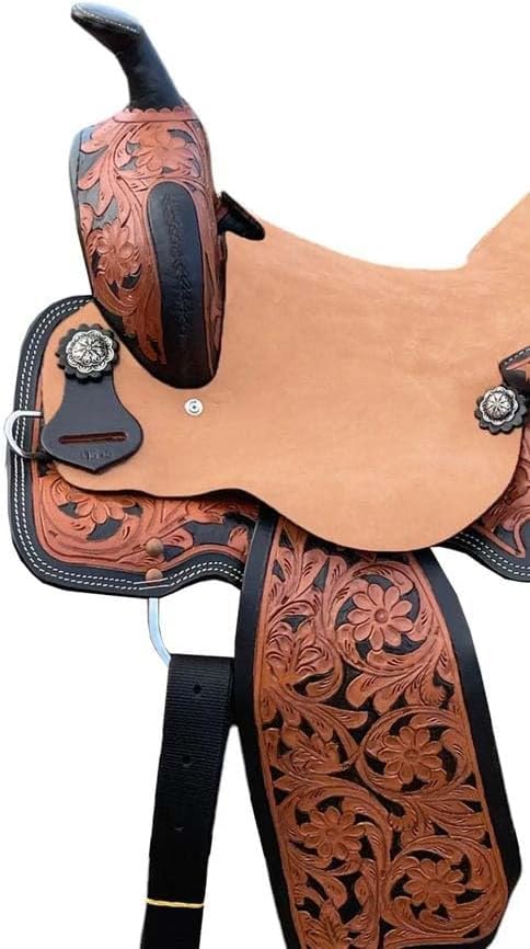 Horse Saddle Leather Western Barrel Racing Handmade Premium Comfort Horse Saddle for Best Riding Trail Equestrian Tooled Carved Size: 10-18 inches Seat Available, UG16