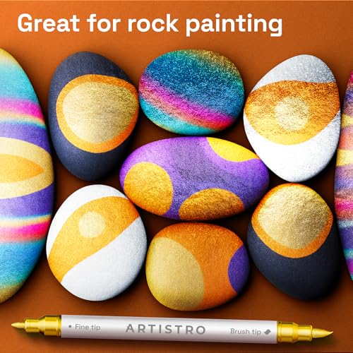 Image of ARTISTRO 36 Gold Acrylic Paint Markers - Paint Pens for Drawing - For Fabric, Rock, Glass, Wood, Molds - Arts & Crafts Gift for Adults, Teens, Kids, Classroom Must Haves & School Supplies