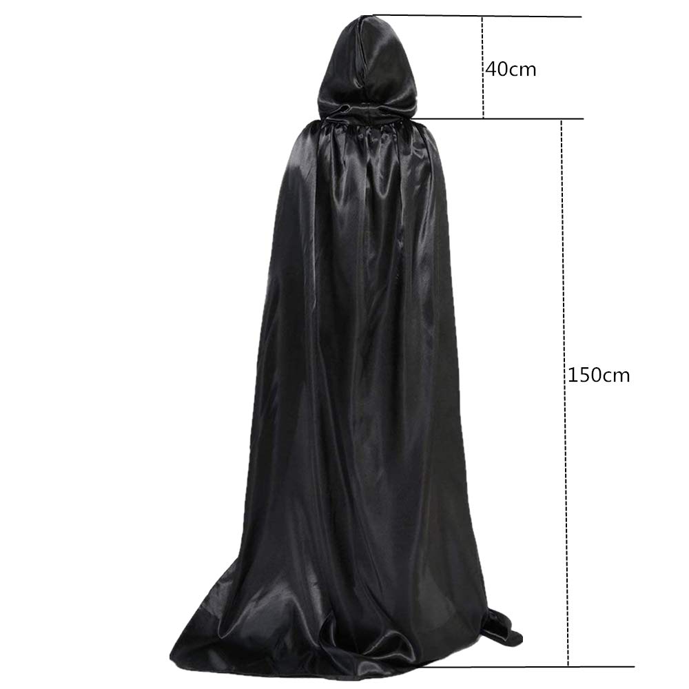 BOSSTER Mantello con Cappuccio Nero Halloween Lungo Mantello Unisex Cape à Capuche mit Haltegurt per Halloween Festa in Costume