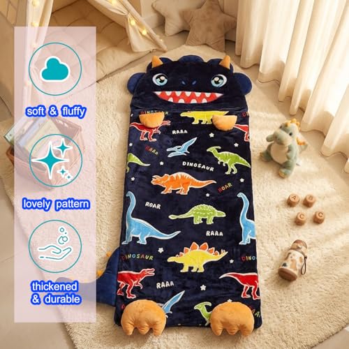 Image of Kid Sleeping Bag with Pillow - Larger Nap Mat - Plush Slumber Bag for Boys Girls Daycare Preschool Kindergarten Birthday Gift Travel Sleepover Ages 3-12 Years