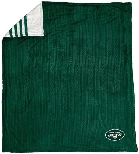 Pegasus Sports NFL Cable Knit Embossed Logo with Sherpa Stripe Blanket- New York Jets, 60" X 70", Team Colors - Image 3