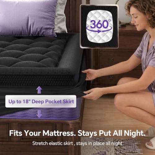 Image of ChiXpace Queen Mattress Topper, Viscose Derived from Bamboo, Pillow Top | Cushioned Support, Breathable Mesh Sides, Memory Foam Blend Fill, Softens Firm Beds, Refreshes Old Beds, Guest Rooms, Rentals
