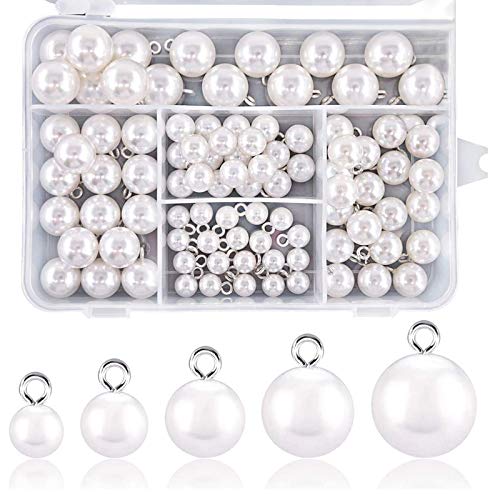 Yeelua 90 Stück Resin White Pearl Button Kit, Half Ball Dome Metall Kreis Haken Knöpfe, Elegantes Verzierungszubehör für Kleidung, Taschen, Schuhe, Hochzeitskleid, Bastelohrring und Halskette Cover