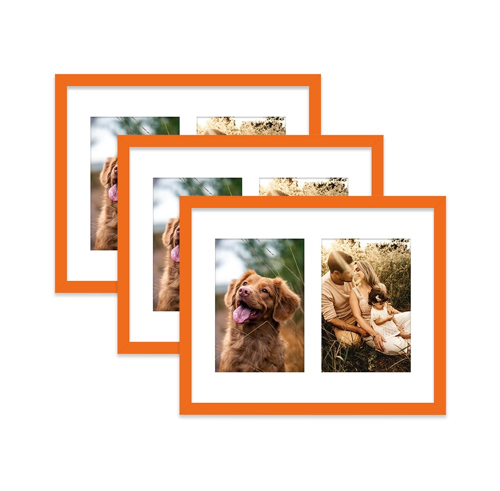 Orange Multi Photo Frame - Holds 2 x 6x4 Pictures, Family Collage Picture Frame for Wall Display, 10x8 Frame size, Set of 3