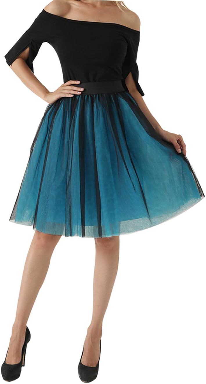 FEOYA Women Tutu Skirts 5 Layered Knee Length Tulle Skirt A-line Pleated Princess Skirts Evening Gown Prom Wedding Skirt