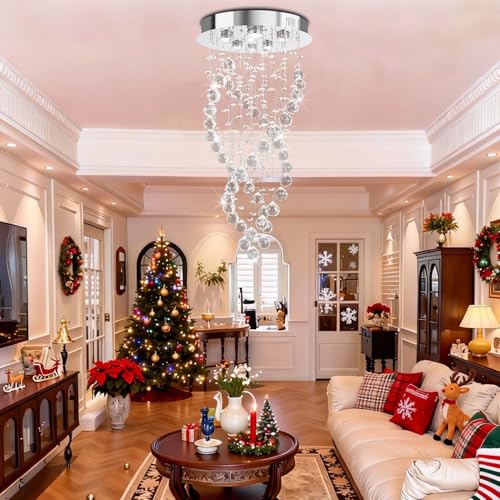 Modern Luxury 6-Lights Spiral Raindrop Crystal Chandeliers for Dining Room, K9 Crystal Ball Flush Mount Ceiling Light Fixture for Living Room, Bedroom, Bathroom, Hallway, Staircase of CRYSTOP by CRYSTOP - Image 8