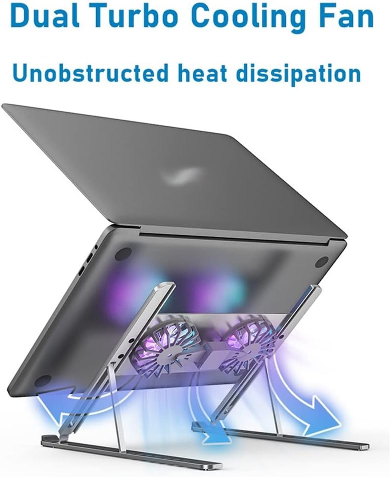 Aluminum Adjustable Laptop Stand for Tablet Notebook Cooling Fan Pad Portable Base