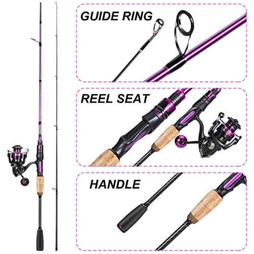 Sougayilang Fishing Pole, Spinning Fishing Rod and Reel Combo, 2Pcs Fishing Rod Combo-Purple-6.9ft and 2000 Spinning Reel - Image 5