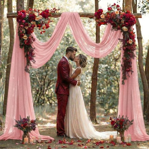 MDS® Pack of 1 Wedding Arch Drape Panel (30" Width x 20ft Long) Sheer Chiffon Arbor Canopy Drapery Fabric for Wedding Ceremony Reception Decoration Party Ceiling Backdrop Curtain Swag - Dusty Rose by MDS - Used condition - Image 7