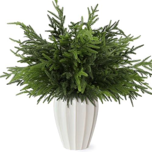 16Pcs 24 Inch Real Touch Norfolk Pine Stems, Artificial Green Pla...