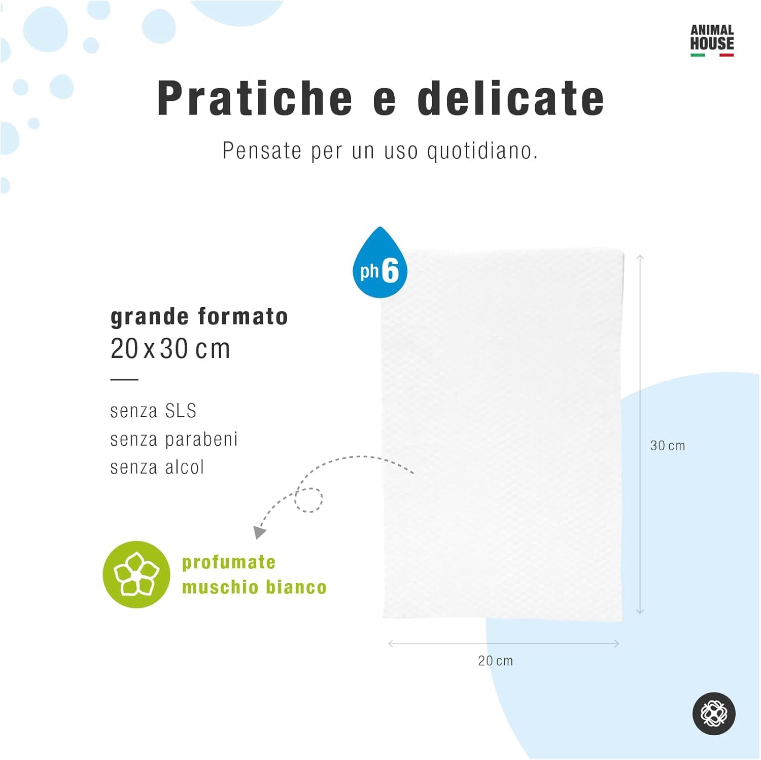 Animal House Salviette Profumate 350 PZ: Salviette Umidificate Ipoallergeniche e Biodegradabili per la Pulizia Quotidiana di Cani e Gatti (350, Muschio Bianco)