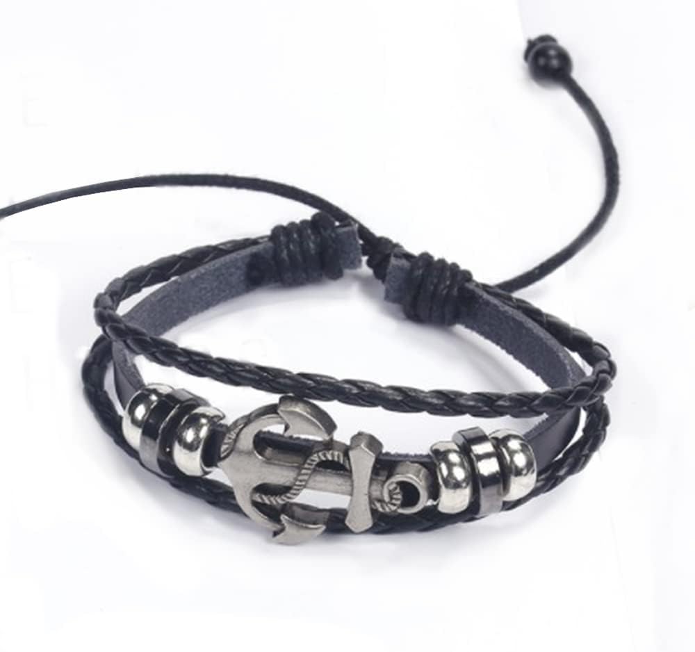 Anchor Braided Leather Wrap Bracelet Layered Beaded Bracelets Hamsa Hand Charm Bracelets - Image 4