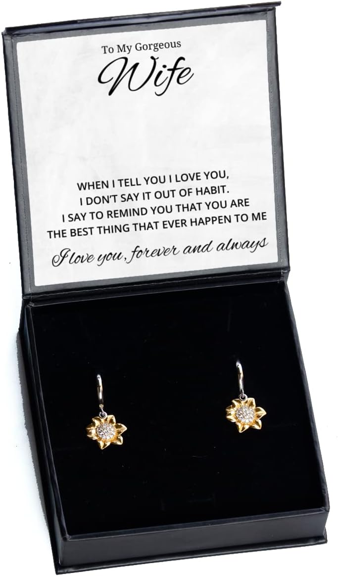 to My Gorgeous Wife Sunflower Earrings, When I Tell You I Love You, Best Birthday Gifts, Engagement Gifts, Wedding Gifts, Valentines Day Gifts for Wife
