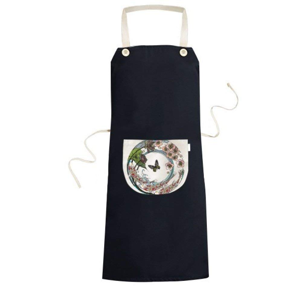 Tablier noir Carpe Sakura Lotus anti-taches avec bavoir poche de cuisine