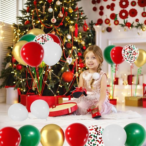 60pcs Christmas Balloons,12Inch Red Green White Gold Confetti Latex Balloons for Christmas New Year Carnival Festival Party Decorations - Image 6