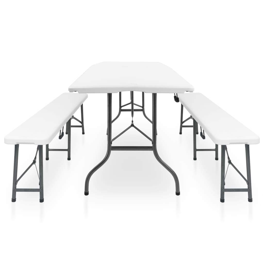 vidaXL Tavolo Giardino Pieghevole 2 Panche 180cm Acciaio e HDPE Bianco