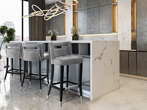 Tov Furniture Hart Tufted Seat Upholstered Velvet Bar Stool (Grey, Bar Stool) by TOV Furniture - Used condition - Image 3