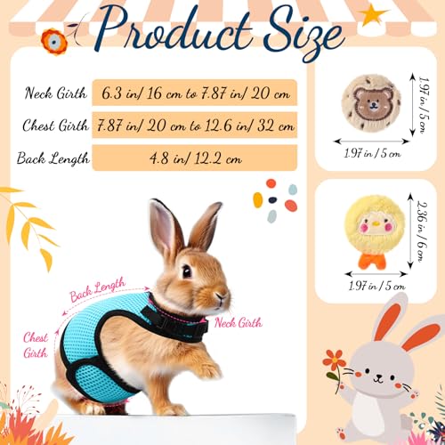 Image of Easter Bunny Costume Rabbit Harness and Leash Set with 2 Cute Decorations Bunny Clothes Adjustable Buckle Breathable Mesh Vest Harness for Rabbits Ferret Small Pig Puppy(Light Blue,Lively Pattern)
