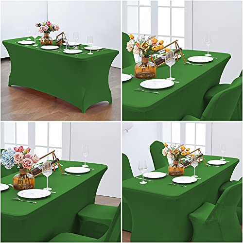 Image of CWK 8FT Waterproof Stretch Spandex Table Cover for Rectangular Tables - Elastic Fitted Tablecloth for Folding Tables,Wrinkle Resistant Table Cloth for Parties, Weddings, Banquets & Events(Grass Green)