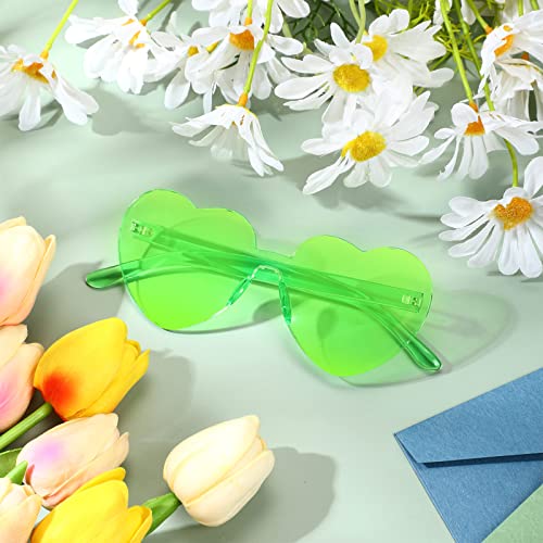 Maxdot Heart Shape Sunglasses Rimless Transparent Heart Glasses Colorful Party Favors (Fluorescent green) - Thumbnail 3