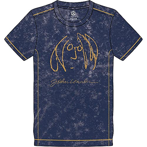 John Lennon T Shirt Self Portrait Logo Official Mens Navy Blue Snow Wash L