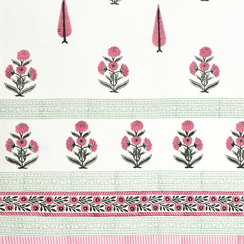 Image of BLOCKS OF INDIA Blackout Hand Block Printed Cotton Daylight Curtains with Eyelets(Set of 2 Curtains) (Block 8, 5Feet /Window), Pink, White