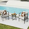 NATURAL EXPRESSIONS Outdoor Patio Furniture Conversation Sets 3 Pieces Patio Lawn Chair Set Porch Chairs with Metal Table for Balcony Yard Garden Lawn Poolside