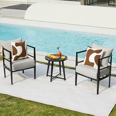 NATURAL EXPRESSIONS Outdoor Patio Furniture Conversation Sets 3 Pieces Patio Lawn Chair Set Porch Chairs with Metal Table for Balcony Yard Garden Lawn Poolside