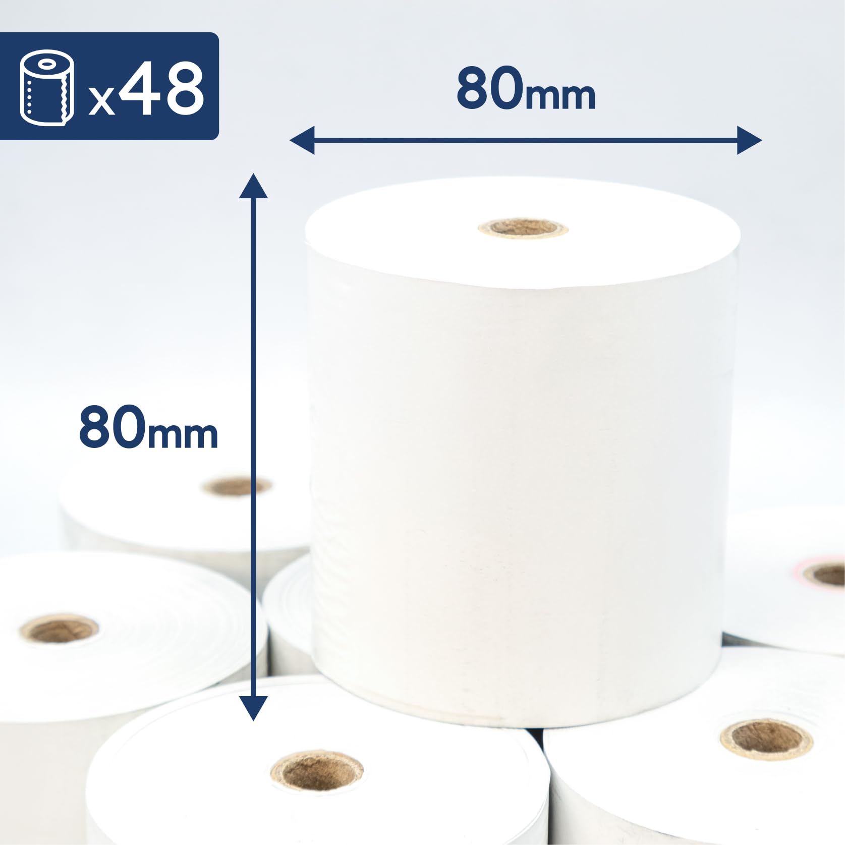 Raylu Paper - Rollos Papel Térmico premium 80mm para TPV, sumadoras, impresoras térmicas, cajas registradoras, mandril: 12 mm, color blanco, Sin Bisphenol (48 Rollos, 80 x 80 mm)