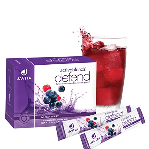 Javita ActiveBlendz Defend Mixed Berry Powder Drink - Natural Drink Mix with Elderberry, Blueberry, Acai, Cherry, Vitamin C & Mushroom Blend - Instant Fruit Drink for Overall Health 1 box - 24 packets
