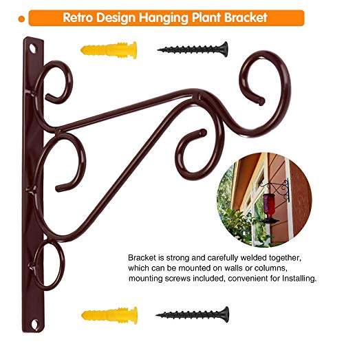Kabb Hanging Plant Bracket, 2 Pcs 10" Iron Decorative Wall Hanger Hooks For Hanging Plants Flower Baskets Bird Feeders Wind Chimes, Indoor Outdoor Rustic Home Decor, Coffee Color #TOP3