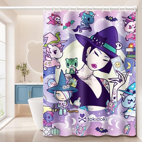 tokidoki Waterproof Shower Curtain Cute Bath Shower Curtain with Holder for Bathroom and Bedroom and Party Decoration (Mystic Nights) by tokidoki - Used condition - Image 3