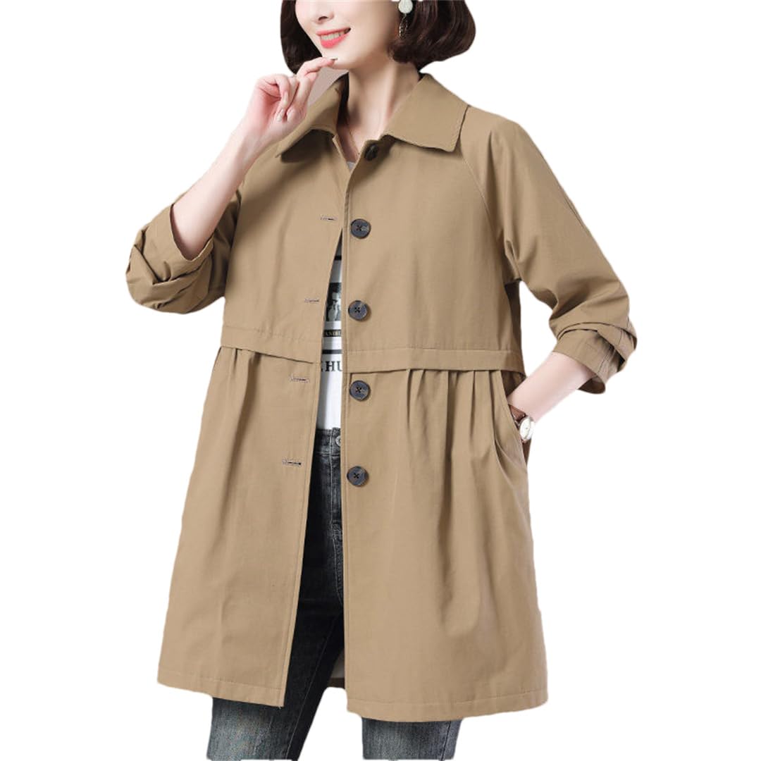 Donna Primavera E Autunno Trench di Media Lunghezza Giacche monopetto Giacche Splicing Sciolto Slim Coat