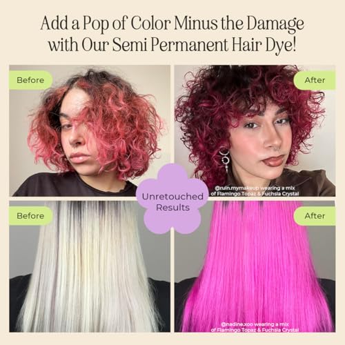 Image of INH Semi Permanent Hair Color | Color Depositing Conditioner | Pink Hair Dye | No Bleach, No Peroxide Temporary Flamingo Topaz Tint for Women, Men | Vegan, Ammonia Free, Sulfate Free, Ready to Use 6oz