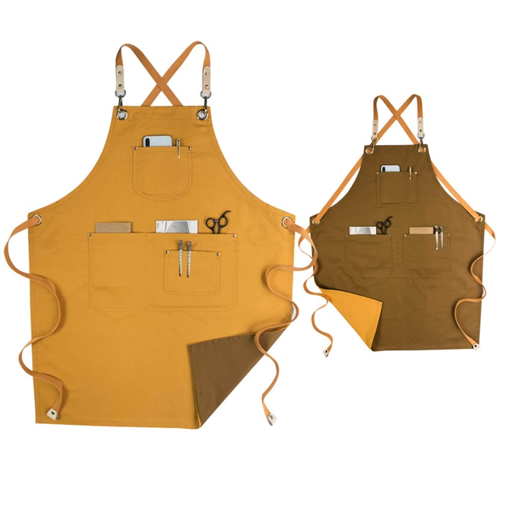Tablier coton double face jaune combinaison barista jardinage