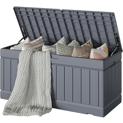 Devoko 78 Gallon Deck Box, Waterproof Resin Outdoor Storage Box for Outside and Patio, Outdoor Storage Bench Lockable for Patio Furniture, Garden Tools and Pool Supplies (Grey, 78 Gallon)
