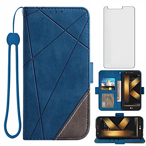 Asuwish Compatible with LG K20/K20 Plus/K20 V/Harmony/V5/K10 2017/Grace LTE Wallet Case Tempered Glass Screen Protector Card Holder Phone Cases for LGK20Case LGK20Plus LGK20V K20V K 20 20K K20+ Blue